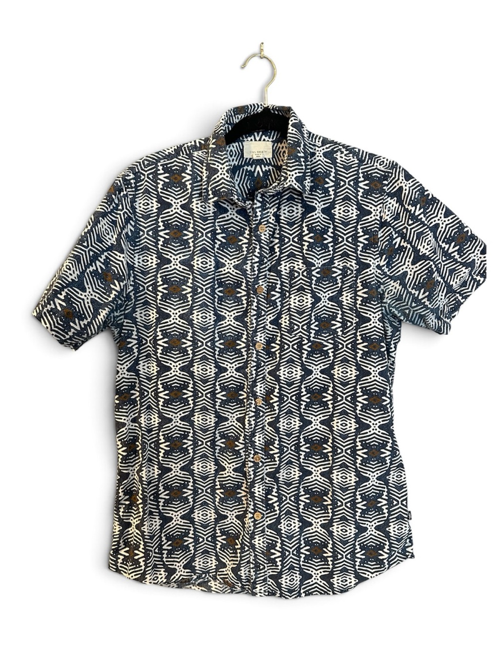 Civil Society Geometric Aztec Short Sleeve Button Up Shirt Mens Size Medium M